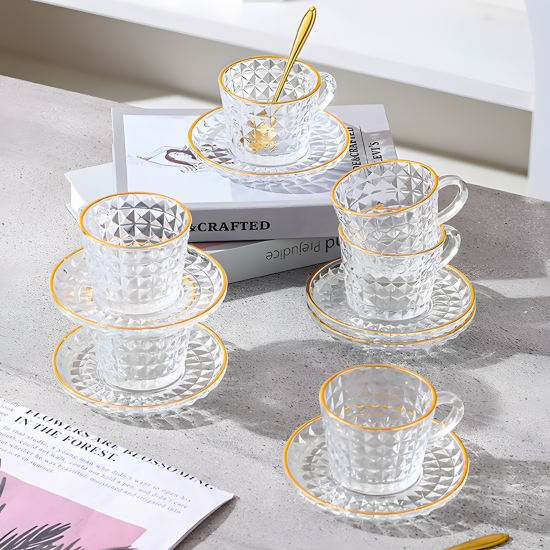 Glass Cups & Plate Set 6 Pcs